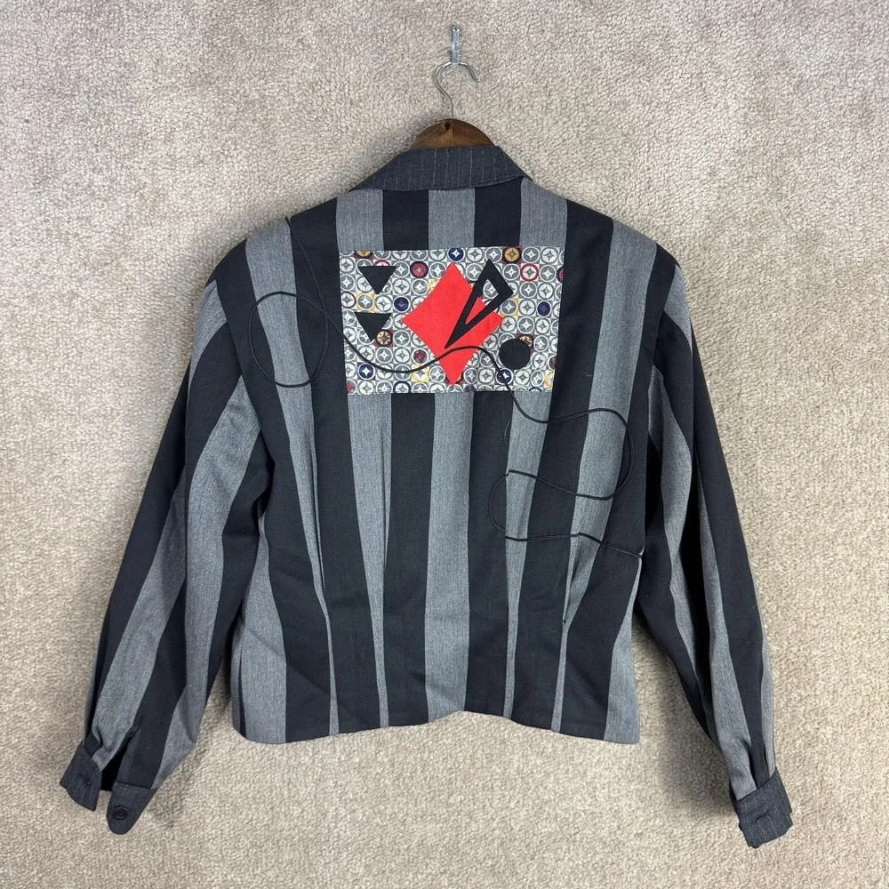 Vtg Canvasbacks Lutton & Horsfield Blazer Womens Small‎ Black Art Patch Jacket - Picture 9 of 11